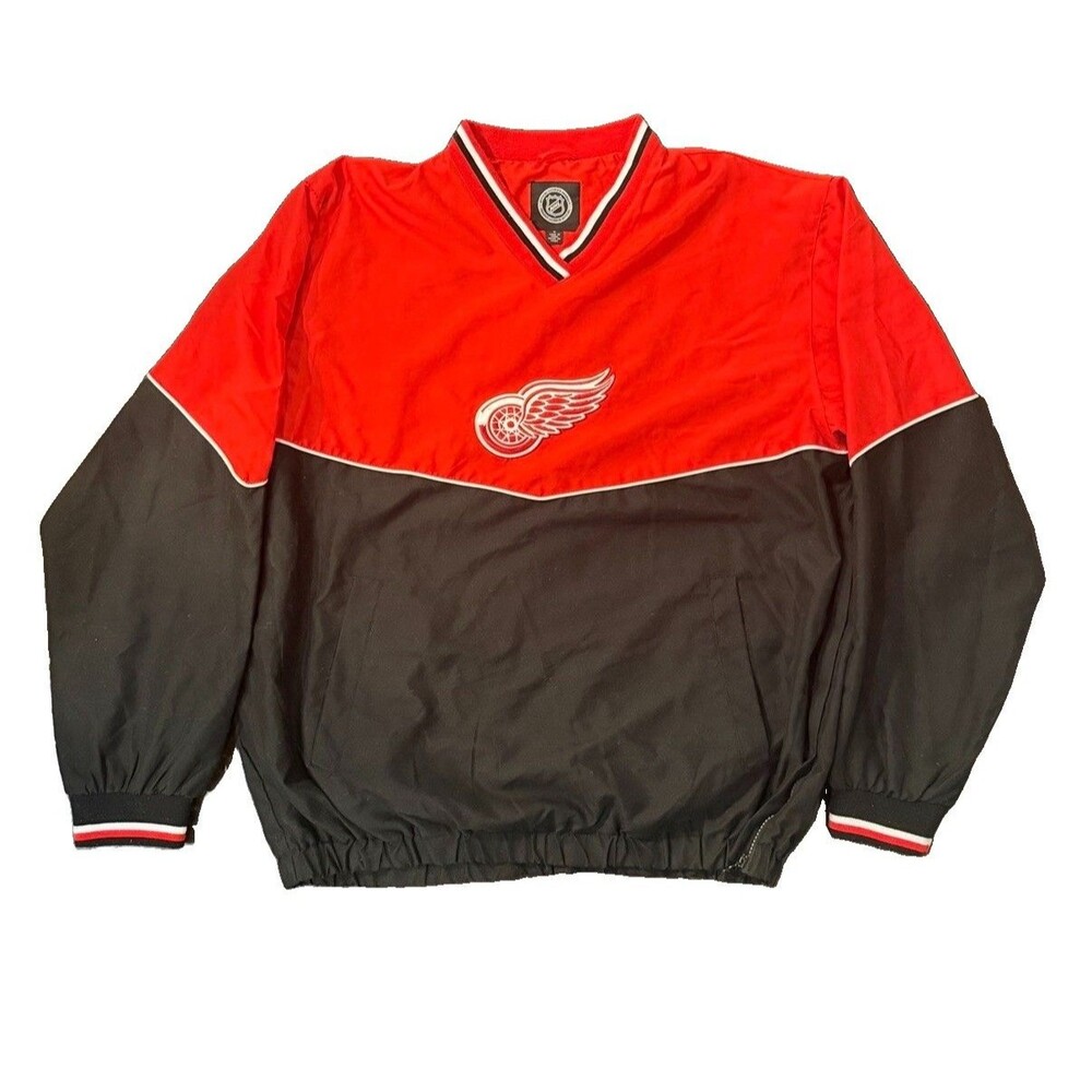 90s Vintage Detroit Red Wings NHL Pullover Windbreaker Jacket Red Black Stitched